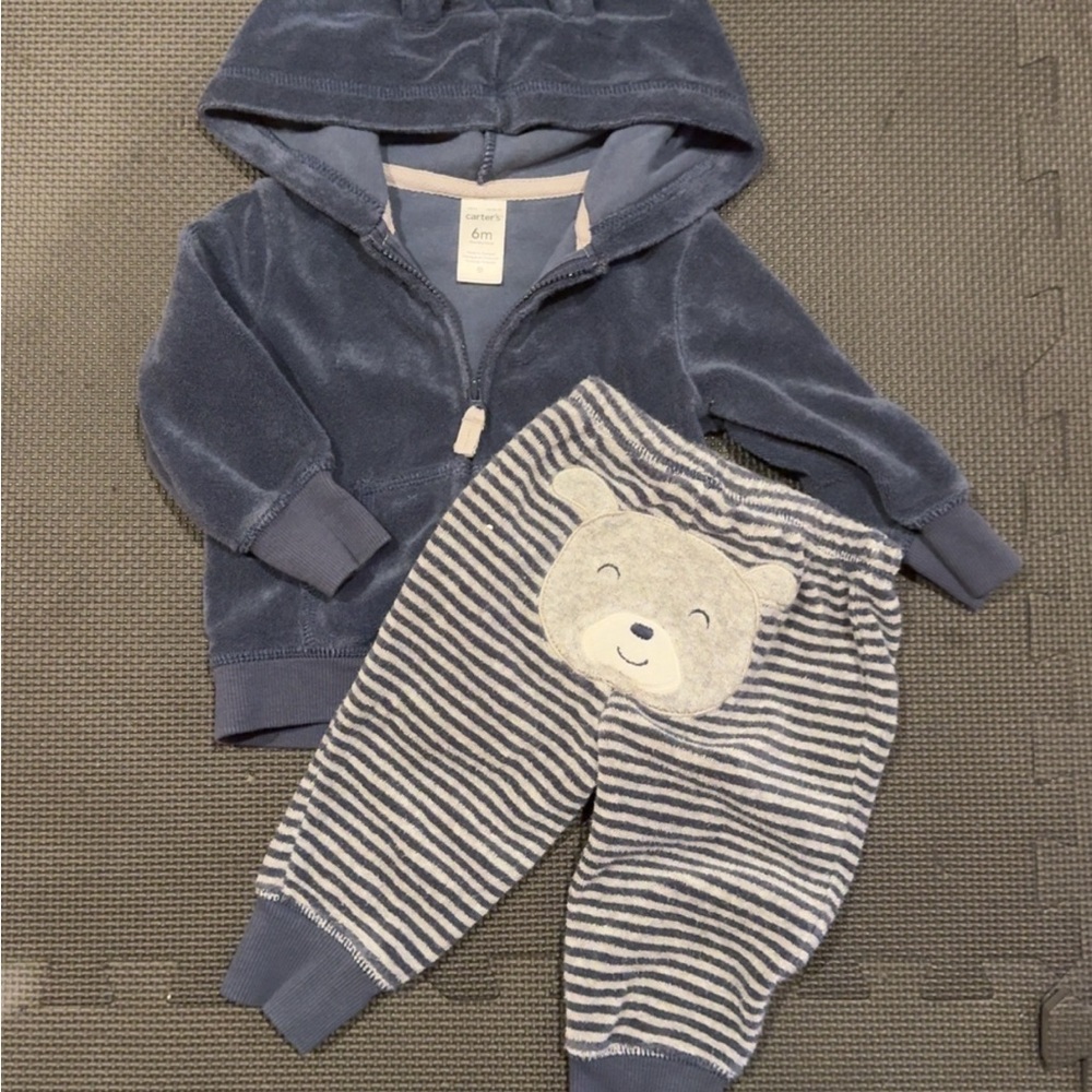 Carters Navy Hoodie and Striped Bear Pants Set